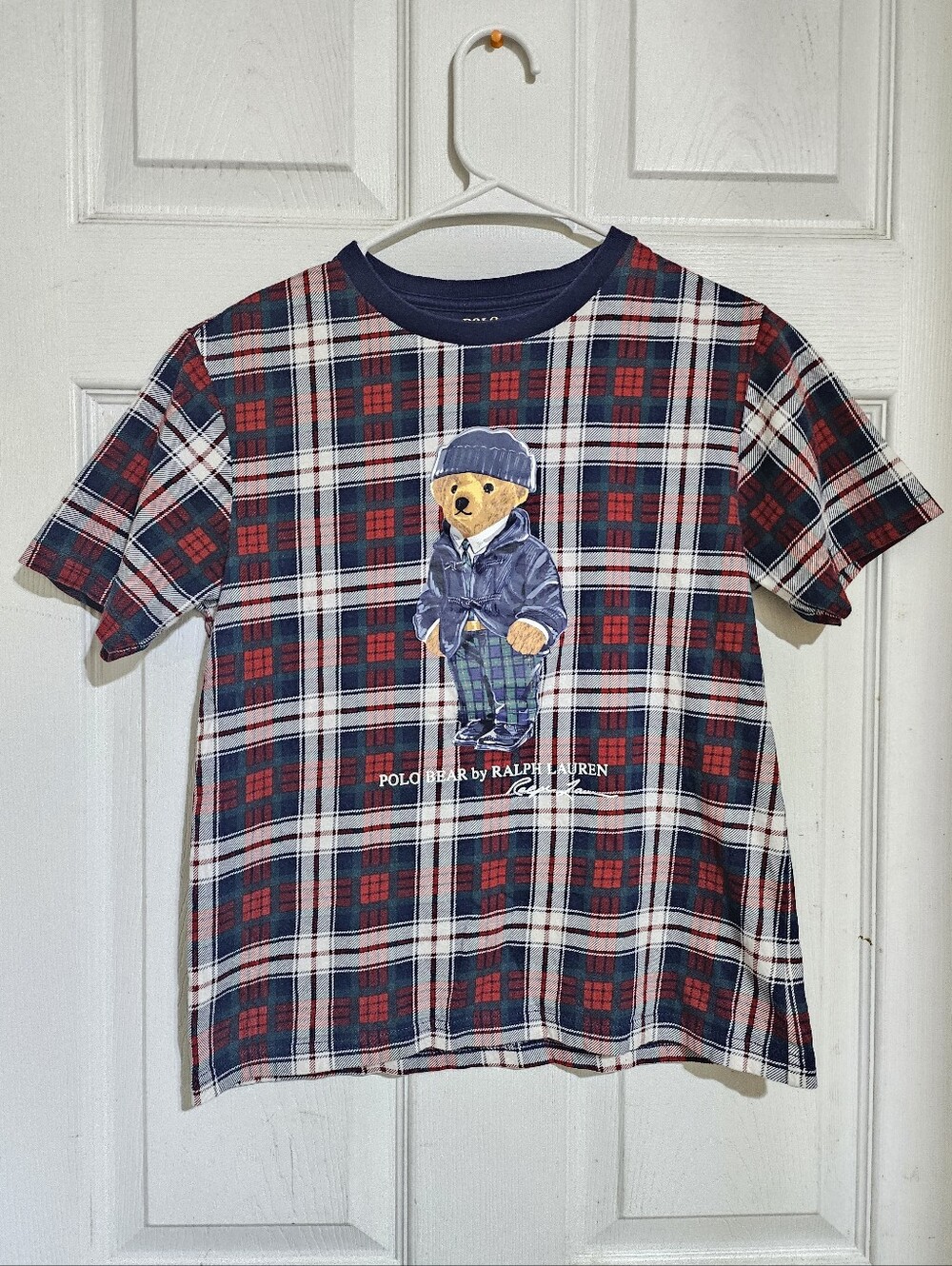 POLO RALPH LAUREN BIG BOYS POLO BEAR PLAID COTTON TEE M(10-12)
